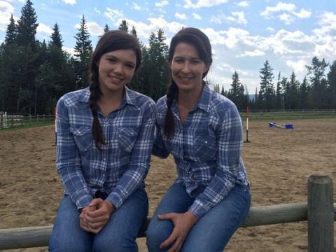 Actress Alisha Newton and Calgary-based stuntwoman Sally Bishop on the set of Heartland.
