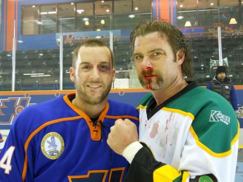 Daniel on the set of "Goon" with Liev Schreiber