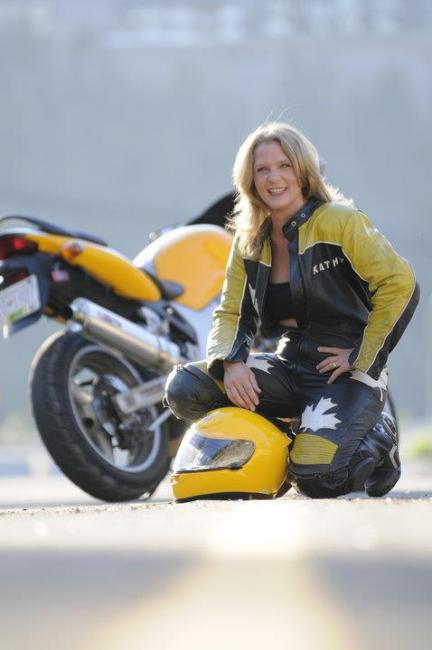 Kathy Hubble with her race-bike